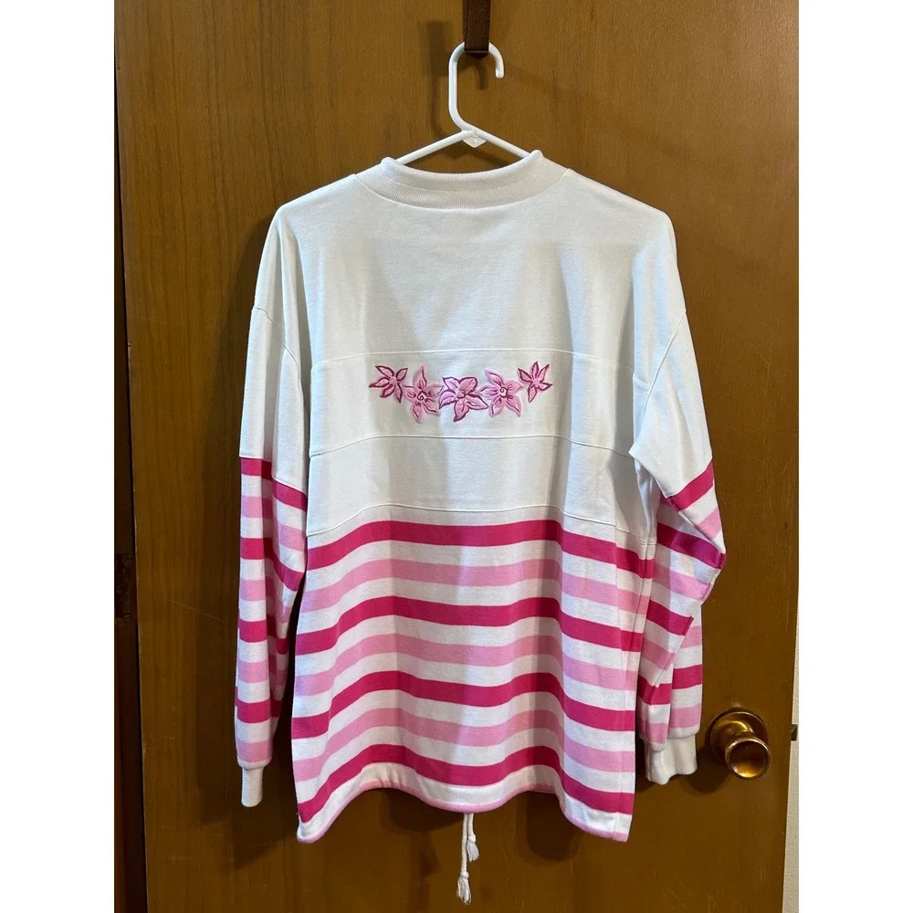 Vintage Jantzen Pink Stripe 3D Floral Sweatshirt Made in USA XL 90s Y2K - Picture 4 of 4